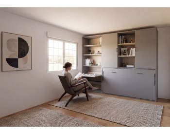 Cama abatible individual con 2 puertas y librería central